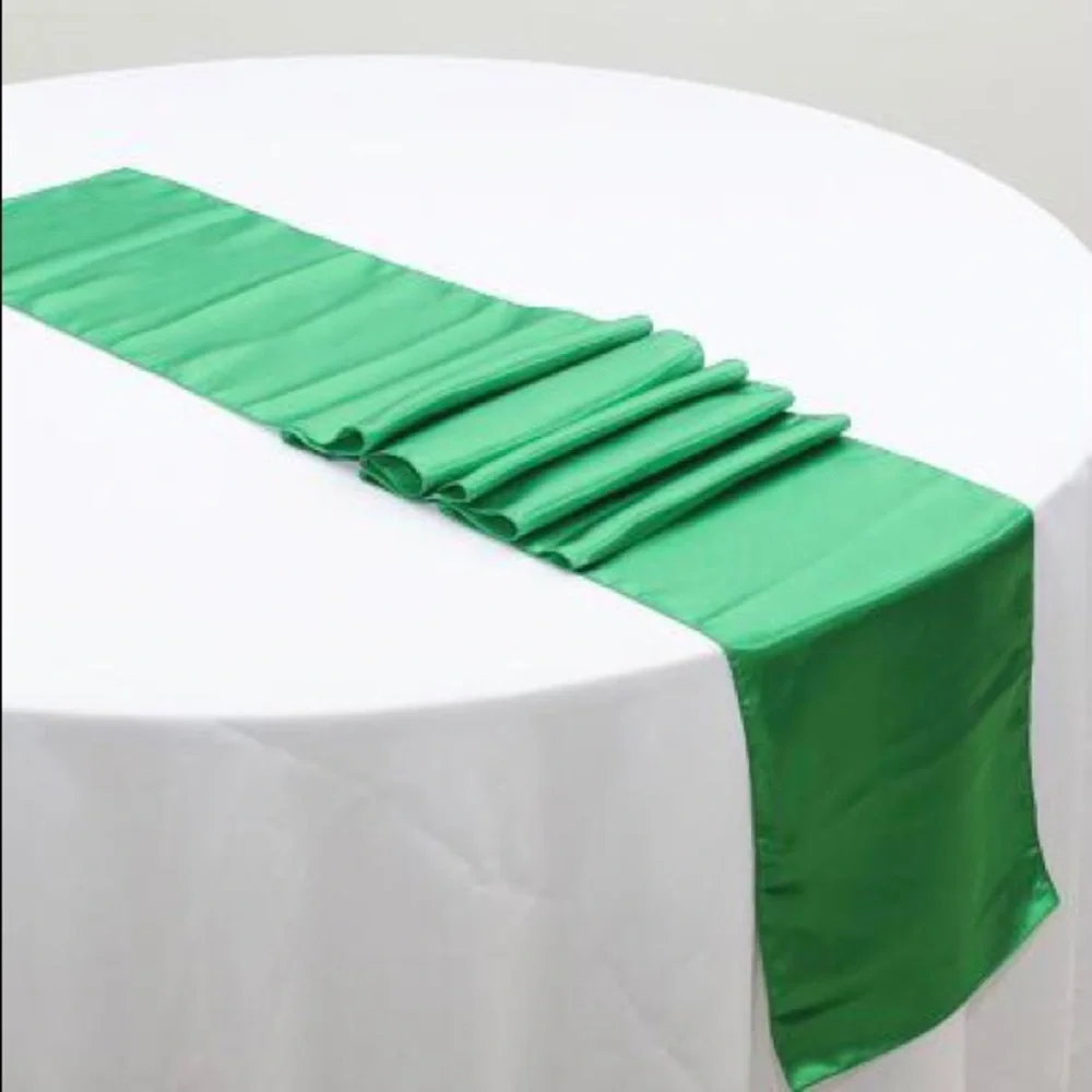 Lot of 5 Green Satin Table Runners – 12” x 108”